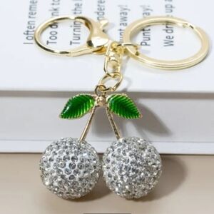 White,Pink Cherry Keychain/charm with Gold And Plant Accents(You Choose 1)